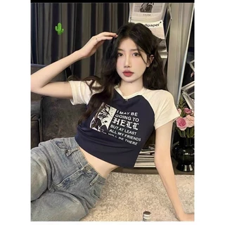 ÁO CROPTOP NỮ, CROPTOP HELL raglan ngắn tay BLACKPINK - Màu Đen / Trắng MẪU MỚI HOT TREND 2024 MẶC NHÓM FORM CHẤT ĐẸP