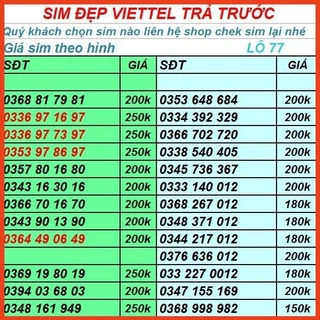 SIM VIETTEL -XẢ KHO SIM SỐ ĐẸP TRẢ TRƯỚC DỄ NHỚ GIÁ RẺ LÔ 23