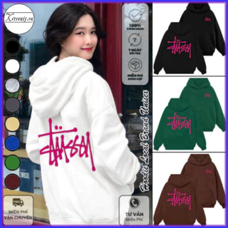 Áo Hoodie STUSSY CHỮ HỒNG Local Brand nỉ bông cực dày form rộng Unisex giữ ấm chống nắng (HD7040L - Full Box) (Thank You