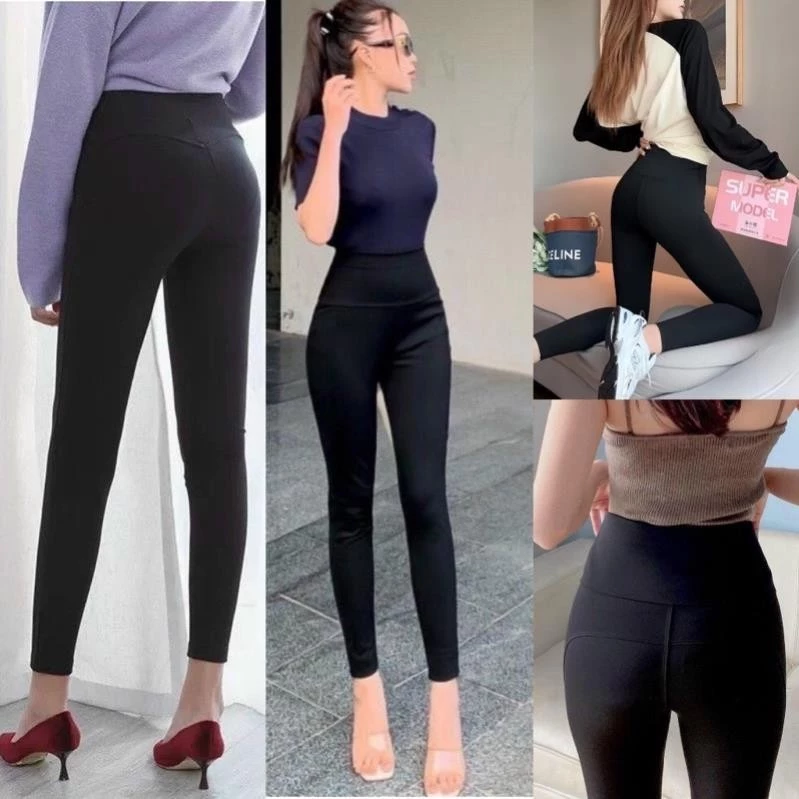 Quần Legging nữ cạp cao chất vải umi dày dặn không cắn chỉ màu đen nâng Mông, quần legging nữ siêu tôn dáng 00