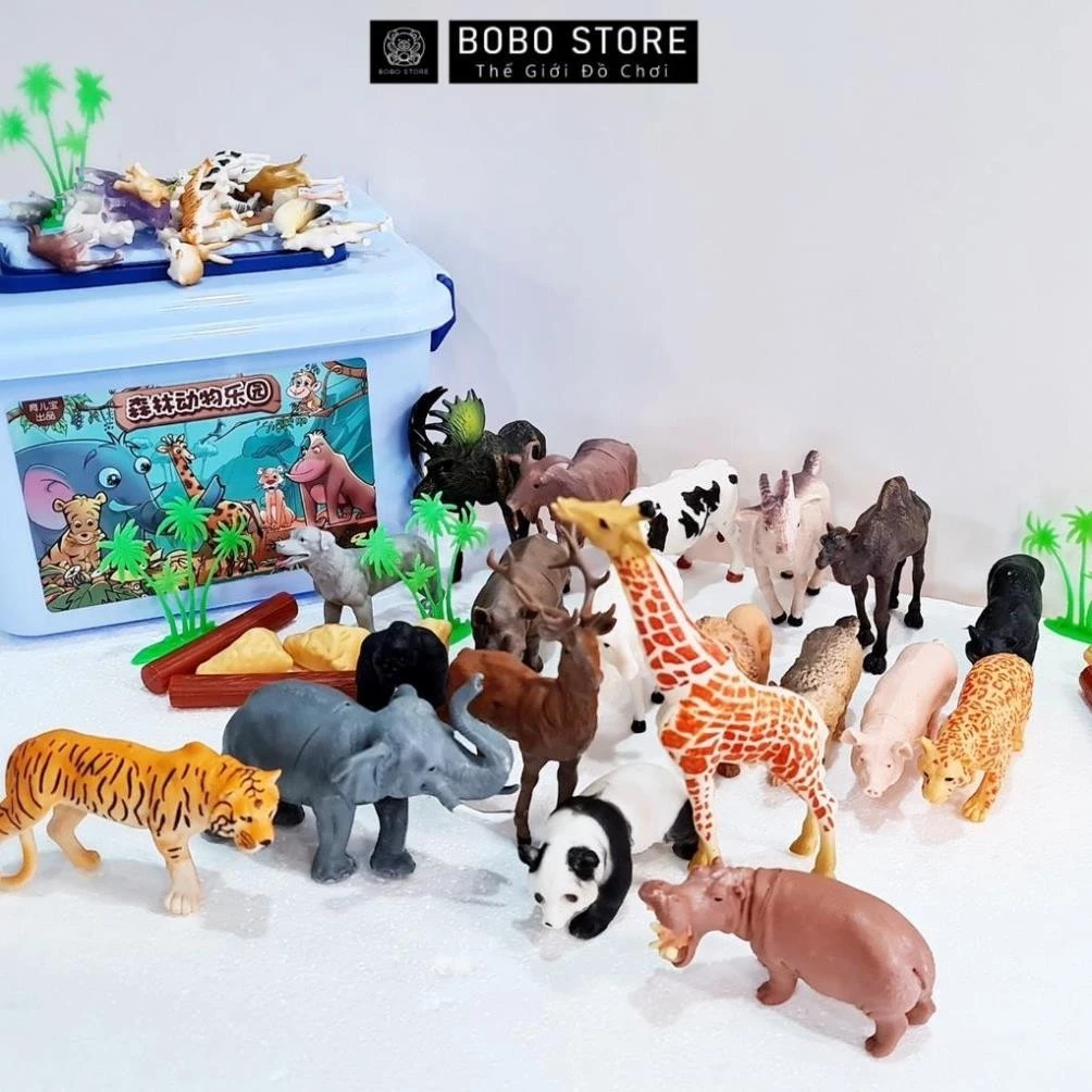 Bộ đồ chơi động vật 58 chi tiết mô hình thú rừng , Bộ đồ chơi con thú rừng giúp bé phát triển trí thông minh Bobo Store