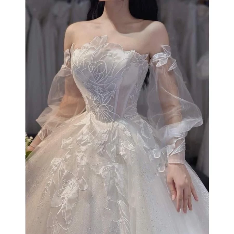 [Bridal mall]  Váy cưới tùng bồng mặc tùng 8,10 phối hoa nổi kiểu dáng luxury cao cấp HM11 ^^