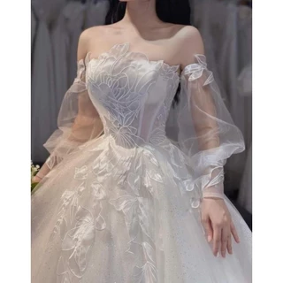 [Bridal mall]  Váy cưới tùng bồng mặc tùng 8,10 phối hoa nổi kiểu dáng luxury cao cấp HM11 ^^