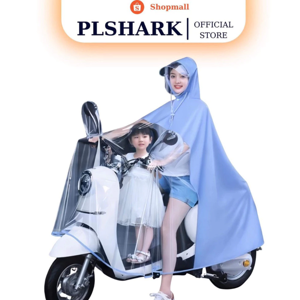 Áo mưa trong suốt che phủ toàn thân kèm kính chắn mưa tiện lợi - Áo mưa đi xe máy nửa trước trong suốt cho mẹ và bé