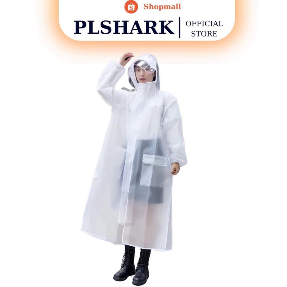 Áo Mưa Trong Suốt Dáng Dài Vành Rộng Có Khóa Kéo Tiện Lợi PLSHARK