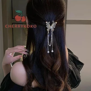 🍒🍒 Cherrykoko Kẹp tóc hình bướm nhỏ kim loại cao cấp đính kim cương & ngọc trai mới cho nữ