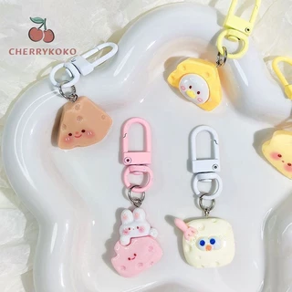 🍒🍒Cherrykoko Móc Khóa Hình Phô Mai/ Bánh Quy / Thỏ / Vịt Vàng Xinh Xắn Đáng Yêu