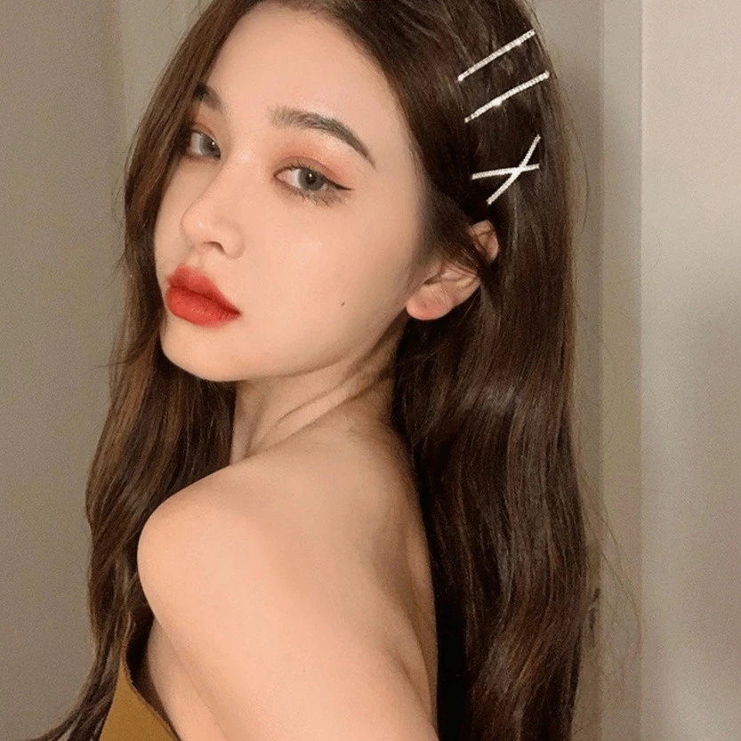 💞Cherry💞 Kẹp tóc Kim loại đính đá chữ X trẻ trung sang chảnh hottrend Hàn Quốc