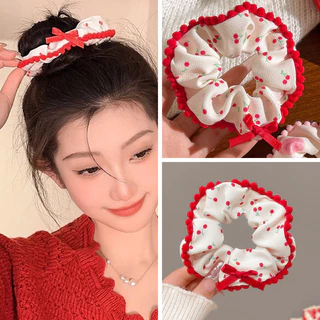 🍓Ras🍓 Dây Buộc Tóc Đuôi Ngựa Bằng Vải cotton Mềm In Hình quả anh đào Ngọt Ngào Cho Bé Gái