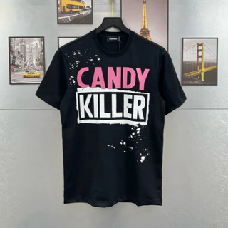 Áo phông nam nữ DSQ in chữ Candy Killer vảy sơn loang cổ bo dày dặn. Áo thun Unisex Form rộng siêu hot dành cho boy phố.