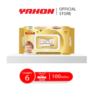 Chính Hãng Combo 6 Bao Khăn Uớt Em Bé NUNA Gold Không Mùi, 100 MIếng/Bao Flashsale99k