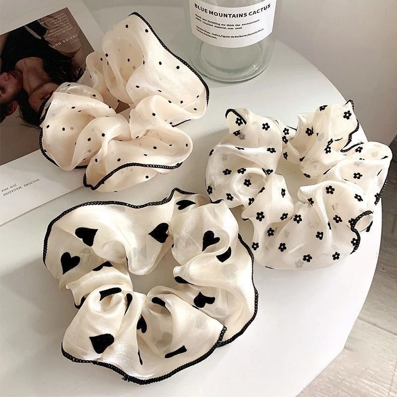 🥟ice🥟Cột Tóc Vải Scrunchies Họa Tiết Vintage Hàn Quốc, Dây Buộc Tóc Scrunchies Cứng