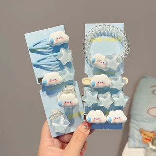 🥟ice🥟Set 1 / 6 / 9 Kẹp Tóc Hình Đám Mây / Ngôi Sao / Đám Mây Xanh Dương Dễ Thương Cho Bé Gái