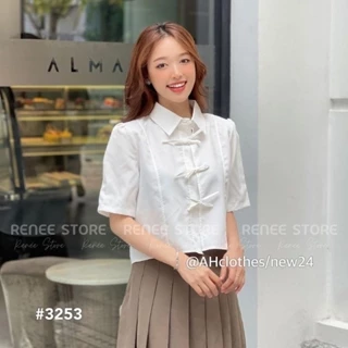 [A3253] ÁO SƠ MI CROPTOP KHUY NƠ metwo.dearu - Áo sơ mi cộc tay đính nơ dáng lửng croptop dày dặn ulzzang Hàn Quốc