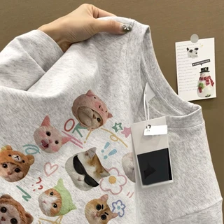 Áo phông nữ xám tiêu local brand SALMO áo thun form rộng cute cat unisex outerity 100% cotton Y0917