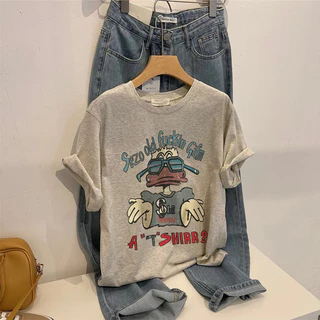 Áo thun mùa hè nữ xám ghi local brand SALMO cổ tròn form rộng áo phông unisex 100%Cotton