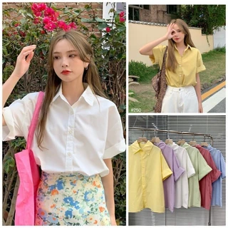 [A250] ÁO SƠ MI TAY LỠ OVERSIZE PASTEL metwo.dearu - Áo sơ mi thô trơn basic tay gập dày dặn ulzzang Hàn Quốc