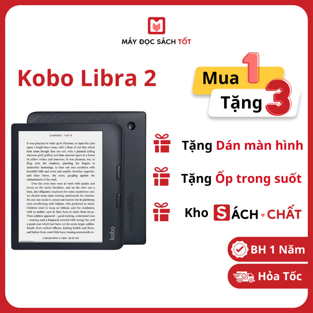 Máy đọc sách Kobo Libra 2 {Tặng dán màn hình, ốp trong suốt, tài khoản kho Sách Chất}