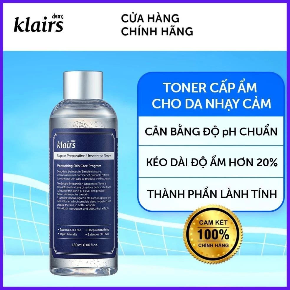 Toner Klairs 180ML không mùi dưỡng ẩm và làm mềm da chính hãng....... .