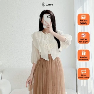 Áo Sơ Mi Nữ Liin Clothing Màu Kem Phối 3 Nơ Chất Tơ Cao Cấp - AKL273SBE-S23