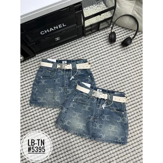 Chân váy ngắn jean bò denim chữ A hoạ tiết kèm đai QCL1 CV305 9395