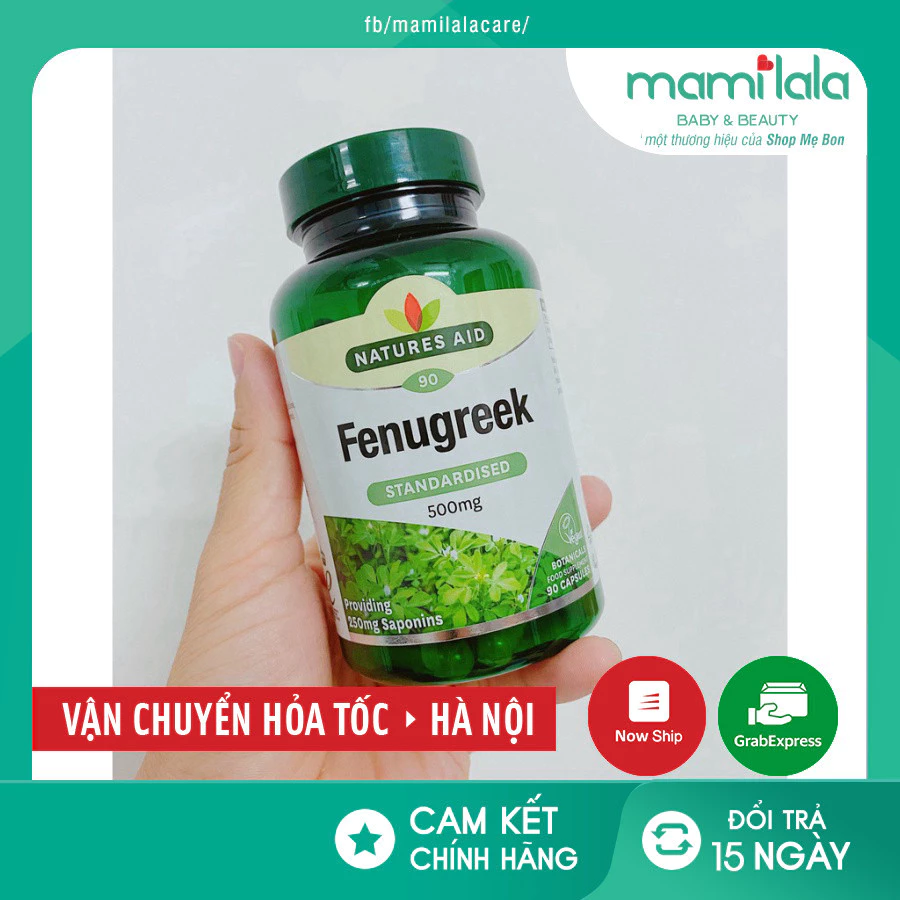 [MẪU MỚI 2022] Viên Uống Lợi Sữa Cỏ Ca Ri Fenugreek Natures Aid 500mg 90 viên - Xuất xứ Anh