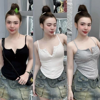 Áo hai dây len tăm vạt bầu gài nút sexxy 💫💫💫 Áo Hai Dây Nữ 3 Cúc vạt bầu xinh xắn, Áo tank top hở cổ đáy