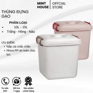 Thùng Gạo Có Nắp Chắn Chắn, Nhựa PP An Toàn Tránh Mối Mọt, Dễ Vệ Sinh - Thùng Đựng Gạo 10L, 15L Mint House Minthouse