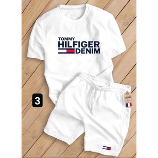 Bộ thể thao Cộc tay chất Thun hoa Tomy Hilfiger Denim Vải Cotton, Bộ Tomy nam nữ phong cách thời trang hè 2024