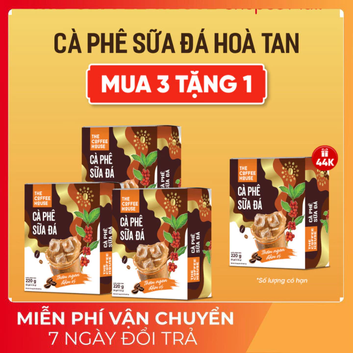 (Sỉ lẻ) [Combo 3 tặng 1] Cà phê sữa đá hoà tan The Coffee House (Hộp 10 gói x 22g)