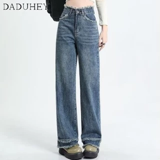 Quần Bò Nữ Xanh Cá Tính, Quần Jeans Nữ Ống Xuông Tua Rua Đường Viền Quần Xinh Đẹp DC53