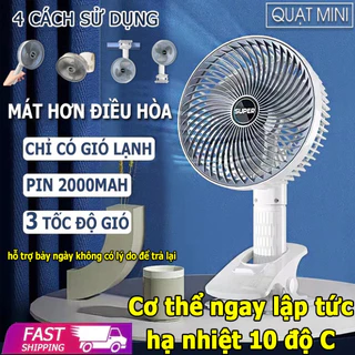 Quạt Tích Điện Để Bàn Super - Quạt Kẹp Bàn Gấp Gọn, Sử Dụng Pin Sạc, Cắm Trực Tiếp Sạc Sử Dụng