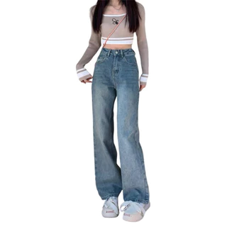 Quần Bò Nữ Ống Rộng, Quần Jeans Nữ Ống Rộng Phong Cách Đơn Giản HOT Đ23