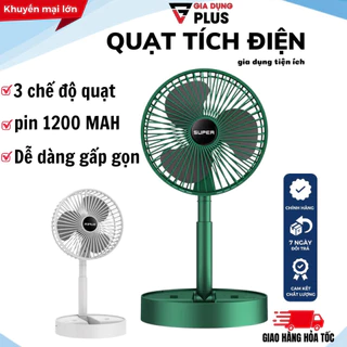 Quạt Tích Điện Để Bàn Gấp Gọn SUPER , Quạt Tích Điện Cầm Tay sử dụng 6 - 8 tiếng