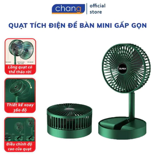 Quạt Tích Điện Để Bàn Mini Gấp Gọn, 3 Tốc Độ Gió Xoay 360 Độ Cổng Sạc USB Tiện Dụng  Dung Lượng Pin Lớn - QB3