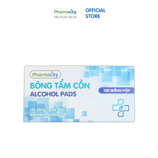 Bông Pharmacity tẩm cồn 30x65mm (Hộp 100 miếng)