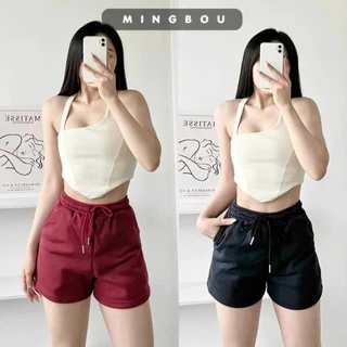 Quần short nỉ bông nữ siêu dày dặn mặc mùa đông ẢNH THẬT, Quần đùi nữ nỉ cạp chun ống rộng có túi MINGBOU