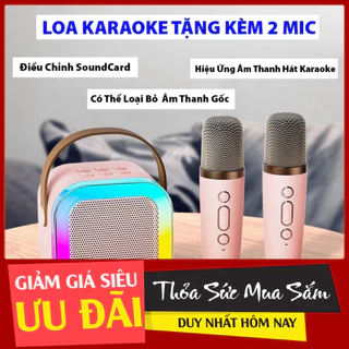 [khuyến mãi]  Loa bluetooth mini hát karaoke k12 tặng kèm 2 mic,có thể thay đổi giọng, nhỏ gọn có thể mang theo dễ dàng 