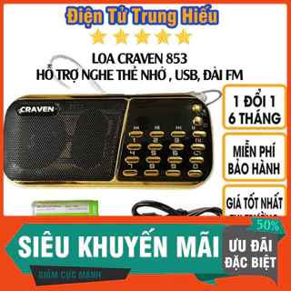 [siêu rẻ]  Combo Loa Đài Craven nghe thẻ nhớ, USB, FM, Máy nghe nhạc mini Tắm Ngôn Ngữ, Caraven CR 853/836s  [mới 100%]