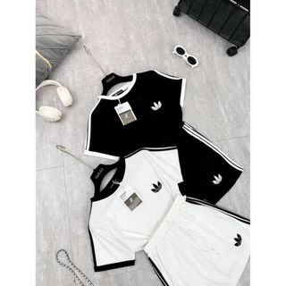 Set Bộ Đồ Nữ Adidass Áo Phông Ngắn Tay Phối Viền Logo Thêu Nổi Mix Chân Váy Dáng Ngắn Freesize