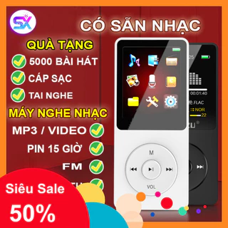 Máy nghe nhạc mini mp3 phát và chơi nhạc mp4 kết nối bluetooth có màn hình lcd loa ngoài kèm thẻ nhớ tai nghe cáp sạc  -