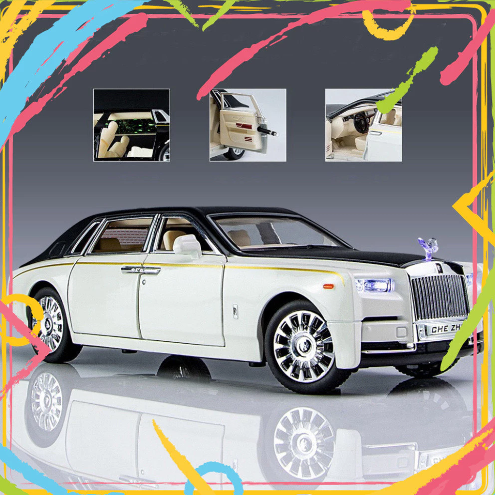 Mô hình siêu xe Phantom Roll Royce tỷ lệ 1:24 có âm thanh ánh sáng chất liệu hợp kim, mô hình ô tô để bàn trang trí