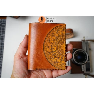 Ví Siêu bền da bò thật Handmade trống đồng màu nâu sáng dáng đứng Siêu bền RAM Leather