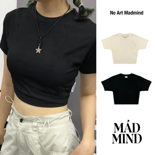 Áo Phông Croptop Trơn No Art Croptop Madmind Vải Thun Gân Cao Cấp, Form Ôm Body Sang Chảnh - Màu Be / Đen