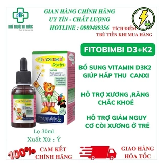 Siro FITOBIMBI D3+K2-Hấp Thu Tối Đa Canxi -Dạng Nhỏ Giọt Dễ Dùng-Giúp Bé Tăng Chiều Cao- Xương Chắc Khoẻ-Chai 30Ml - HN