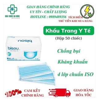 Khẩu Trang Y Tế BISOU 4 Lớp Chuẩn ISO, Kháng Khuẩn, Chống Bụi (Hộp 50 chiếc) - HN