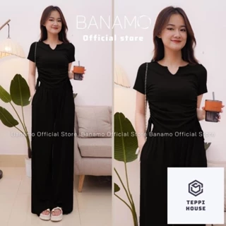 Set nữ BIGSIZE Banamo Fashion bộ áo cổ xẻ chữ V rút hông hai bên kèm quần culottes 1925