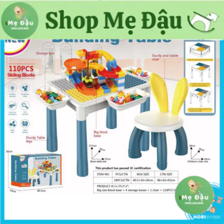 Bộ bàn ghế lego lắp ghép đa năng kiêm bàn học cho bé tặng kèm túi đồ chơi lắp ráp xếp hình 110 chi tiết hộp đựng cao cấp