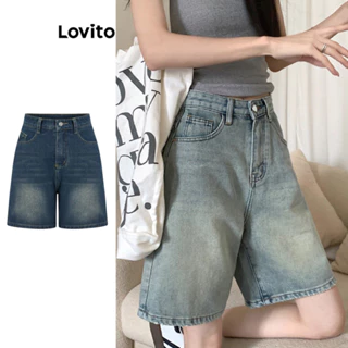 Quần short nữ jean cạp cao denim Lovito có túi màu trơn thường ngày cho nữ LNA19020 (Nhiều màu)
