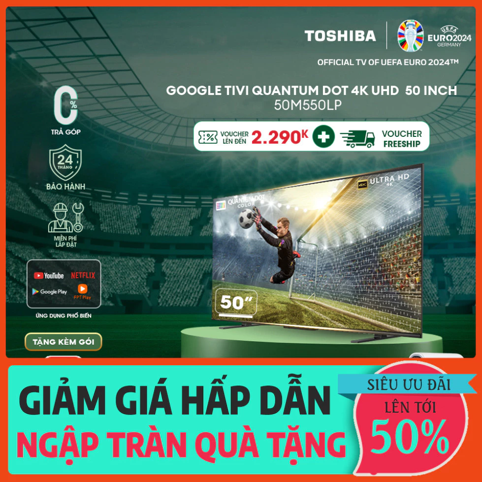 Google Tivi QLED TOSHIBA 50 inch 50M550LP, Smart TV Màn Hình Quantum Dot 4K UHD - Loa 49W - Miễn Phí Lắp Đặt -  liên hệ 